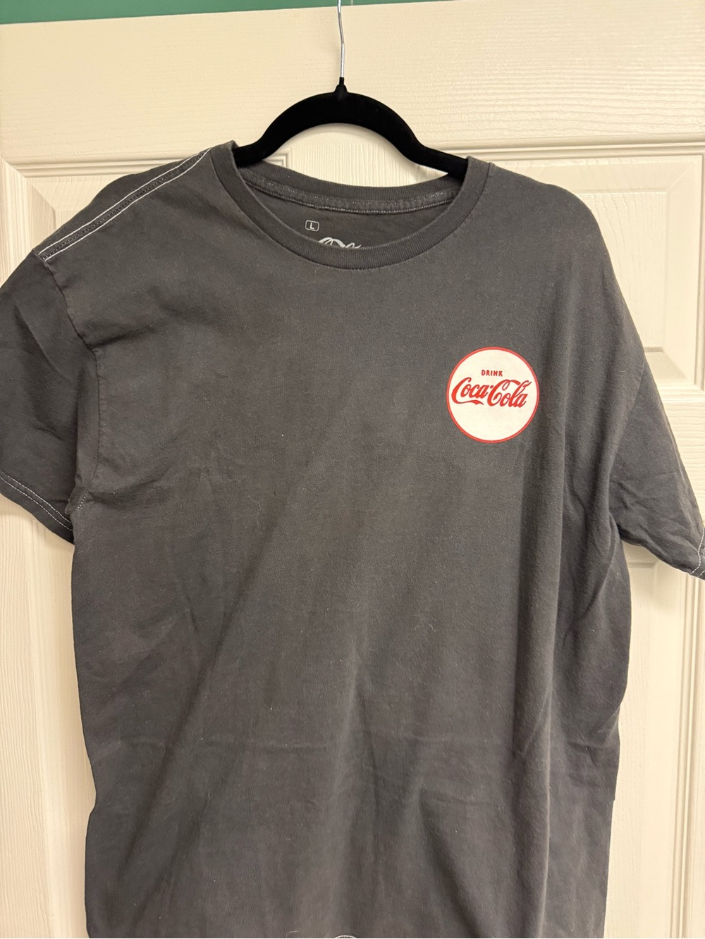Coca Cola Charcoal Gray Short Sleeve Tee with Red Chest Logo